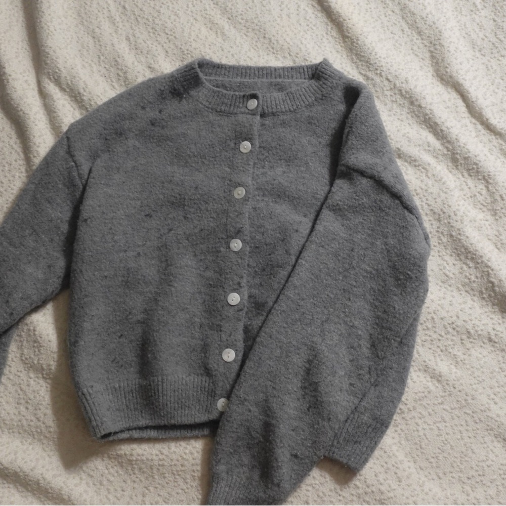 Amazon Gray Cardigan Sweater Classic Knit